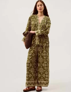 Printed Drawstring Wide Leg Trousers