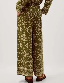 Printed Drawstring Wide Leg Trousers