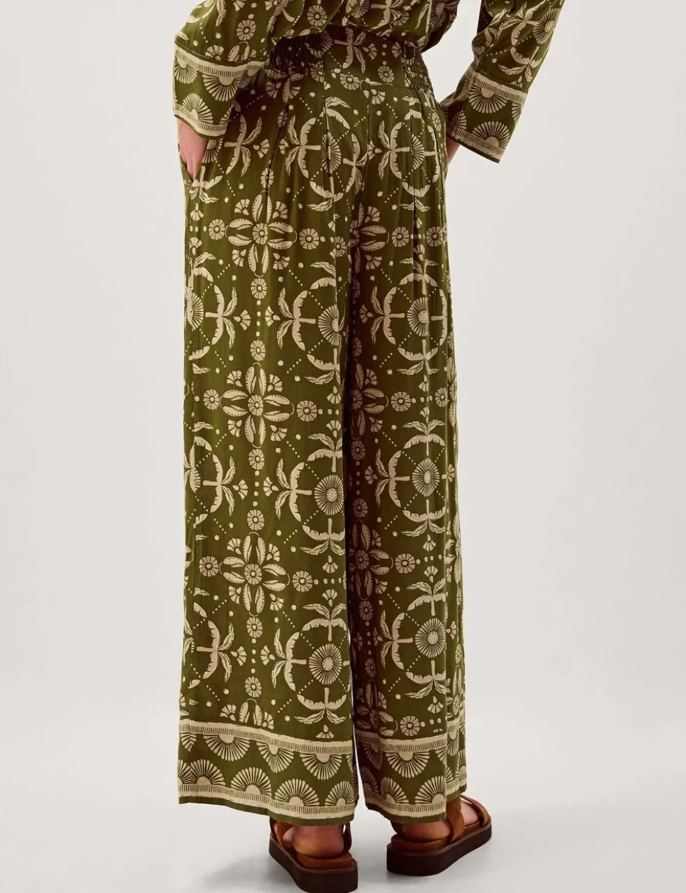Printed Drawstring Wide Leg Trousers