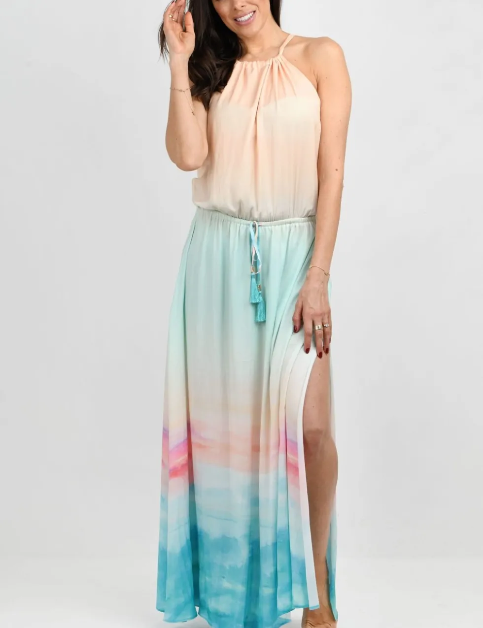 Printed Halter Neck Maxi Beach Dress