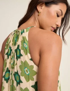 Printed Halter Neck Maxi Smock Dress