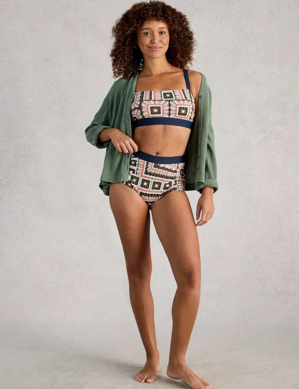 Printed High Waisted Bikini Bottoms