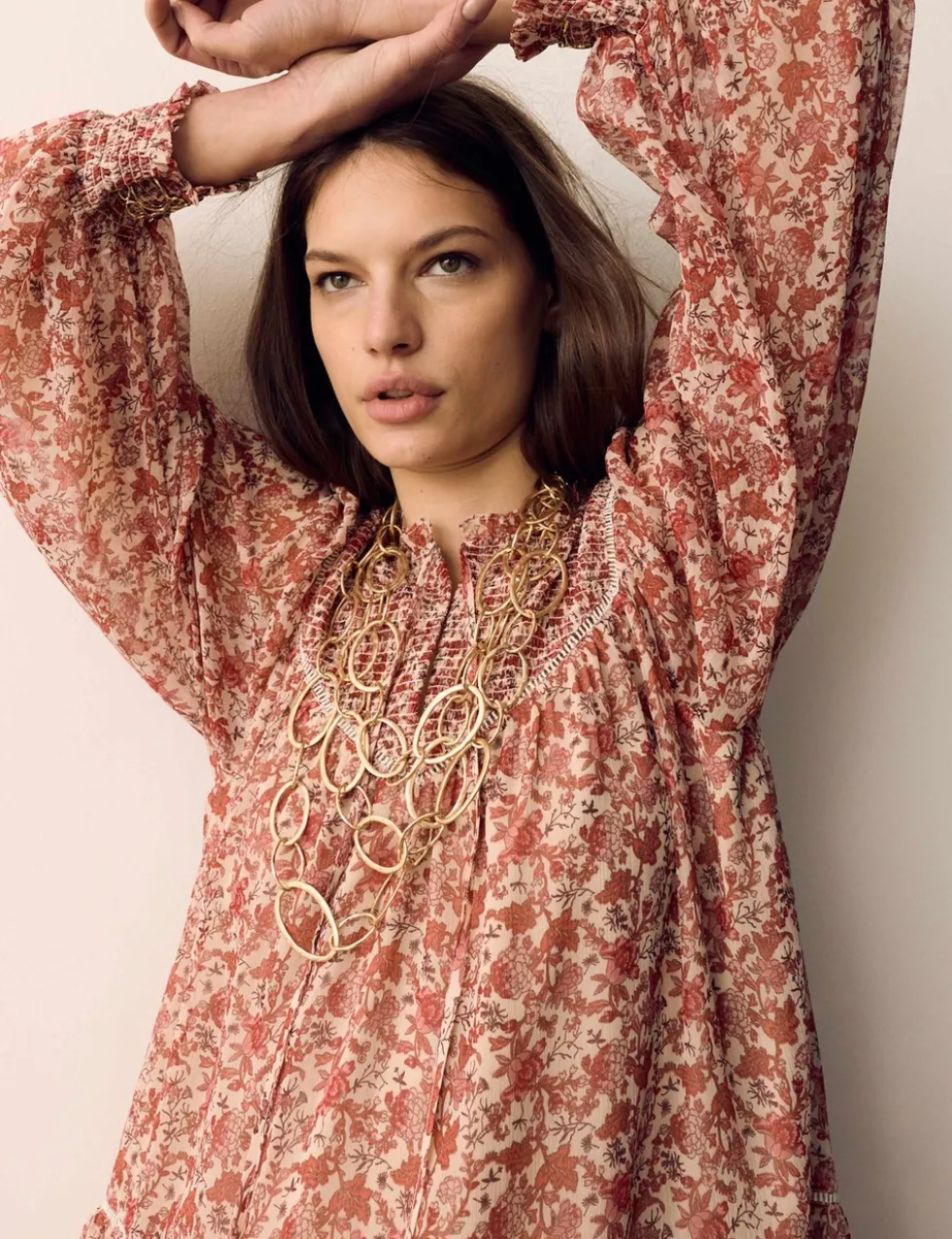 Printed Ladder Lace Insert Mini Smock Dress