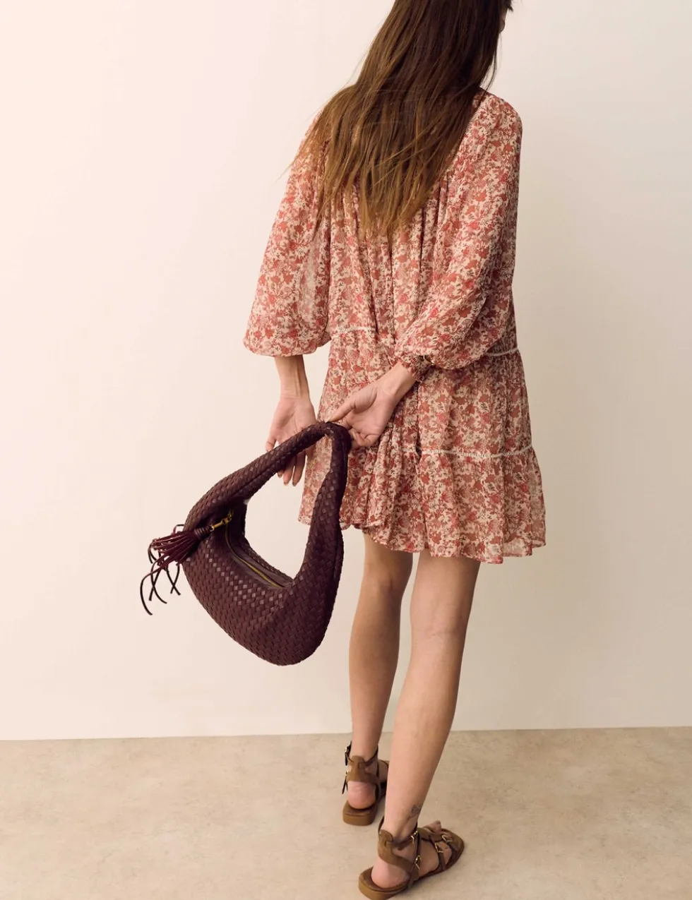 Printed Ladder Lace Insert Mini Smock Dress