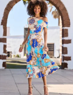Printed One Shoulder Midi Dress