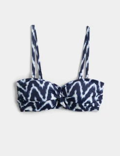 Printed Padded Twist Front Bandeau Bikini Top