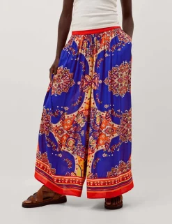 Printed Pull On Wide Leg Trousers