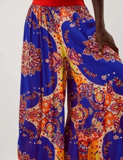 Printed Pull On Wide Leg Trousers