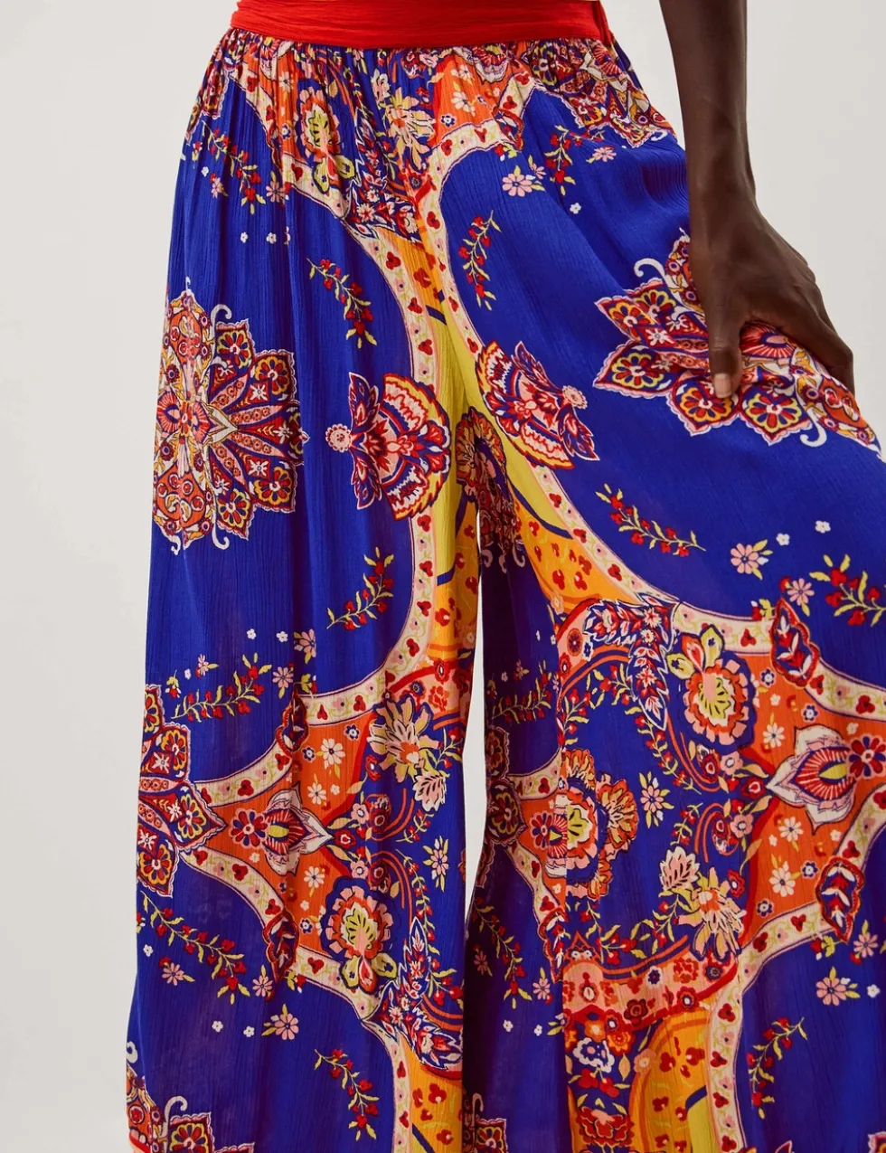 Printed Pull On Wide Leg Trousers