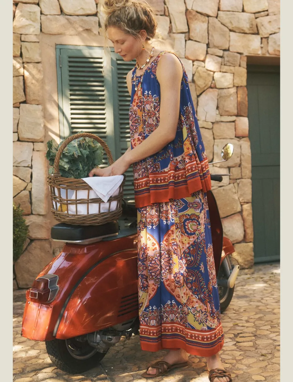 Printed Pull On Wide Leg Trousers