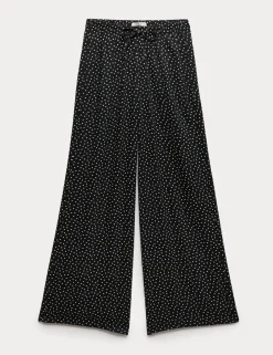 Printed Pull On Wide Leg Trousers