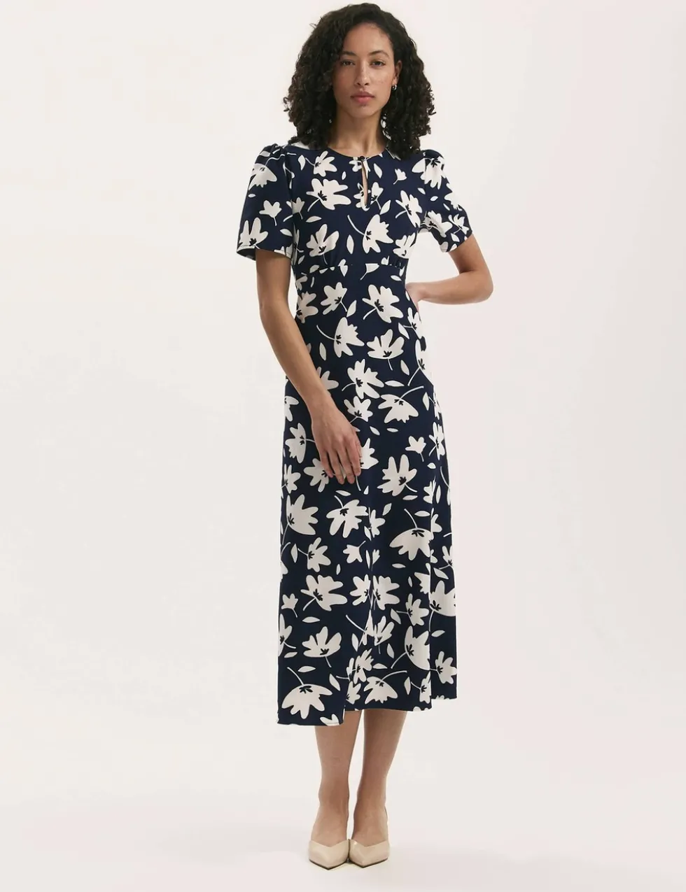 Printed Round Neck Midi Tea Dress