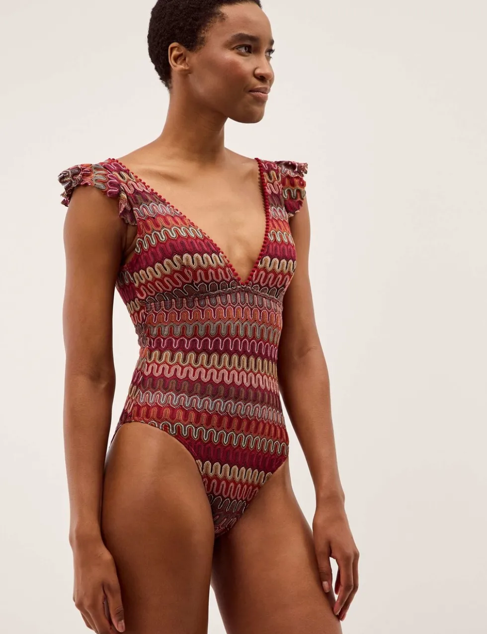 Printed Ruffle V-Neck Swimsuit