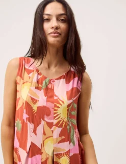 Printed Scoop Neck Midi Smock Dress