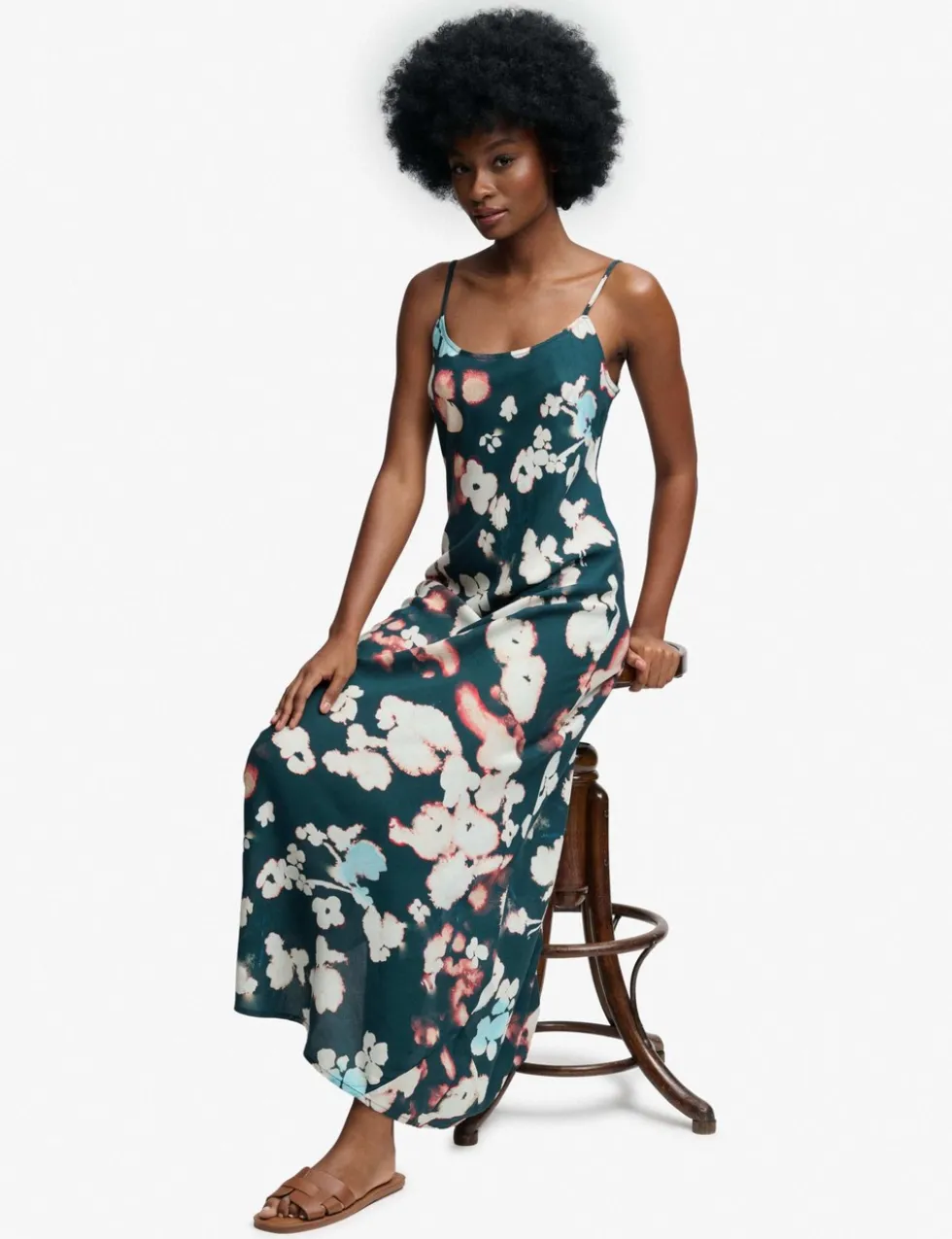 Printed Scoop Neck Strappy Maxi Slip Dress