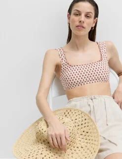 Printed Scoop Neck Whipstitch Bikini Top