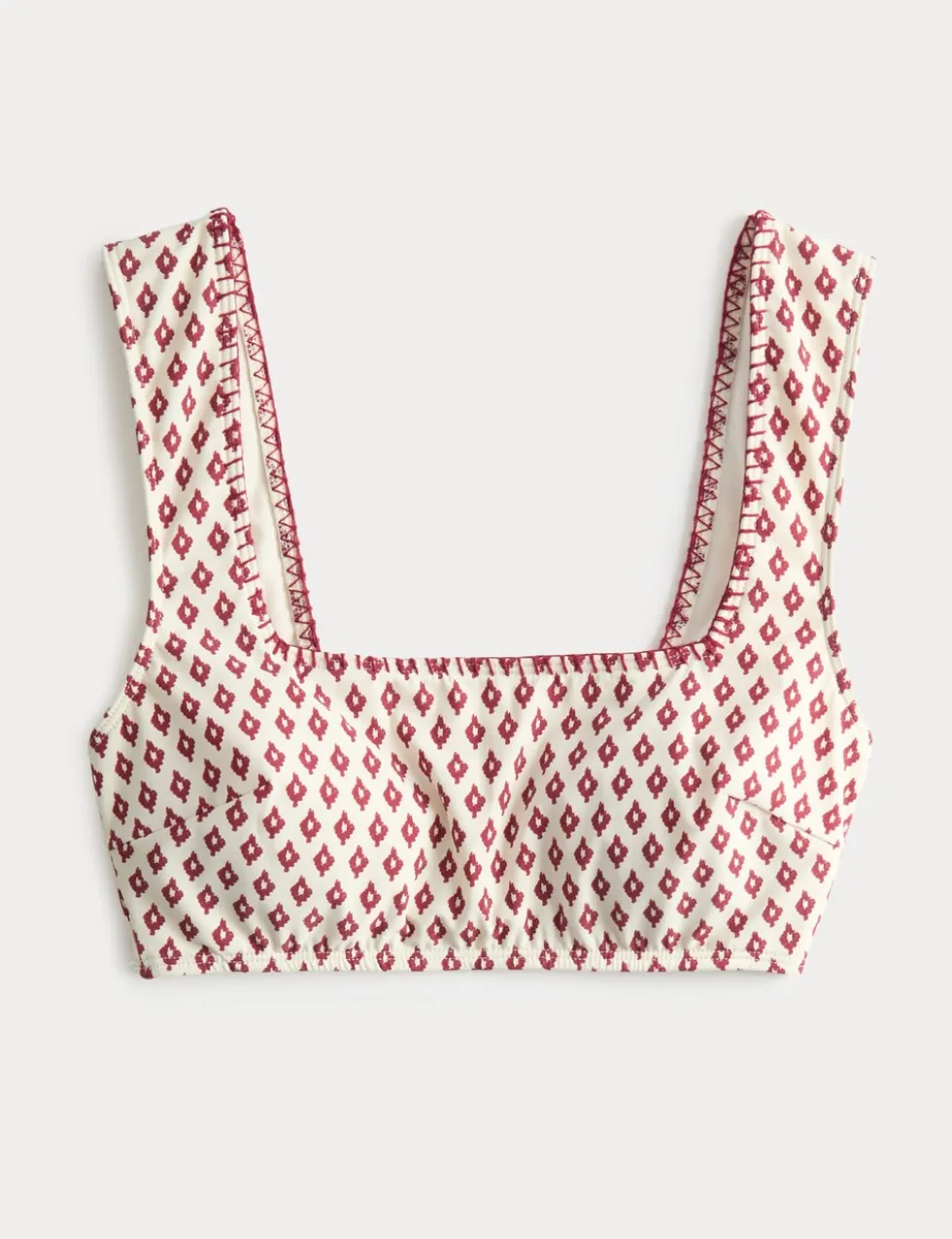 Printed Scoop Neck Whipstitch Bikini Top