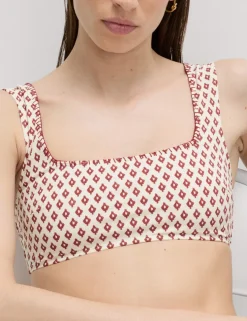 Printed Scoop Neck Whipstitch Bikini Top