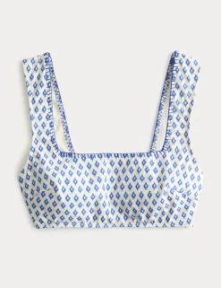 Printed Scoop Neck Whipstitch Bikini Top