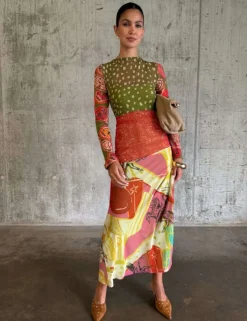 Printed Slash Neck Midaxi Column Dress