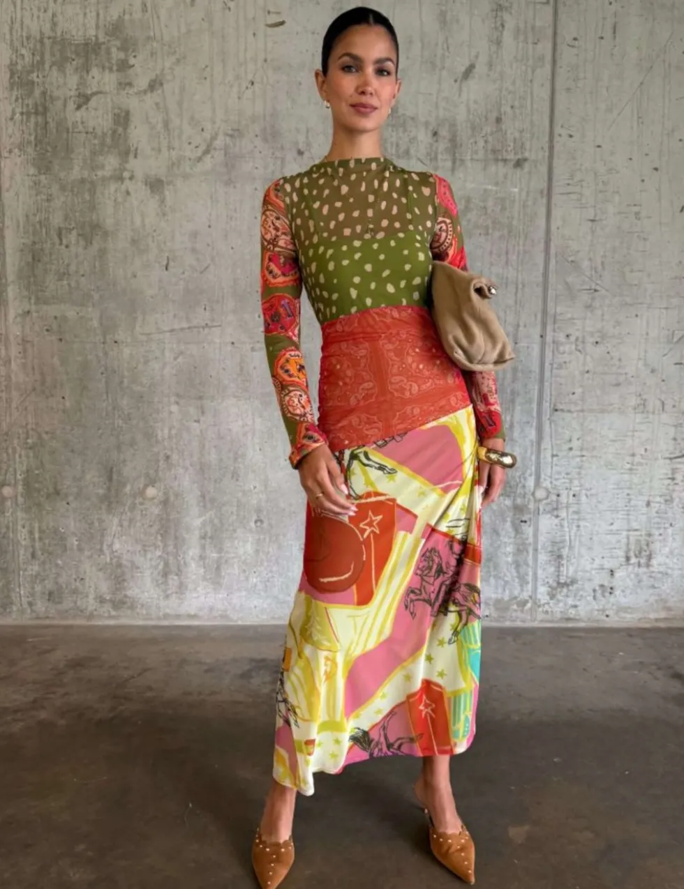 Printed Slash Neck Midaxi Column Dress