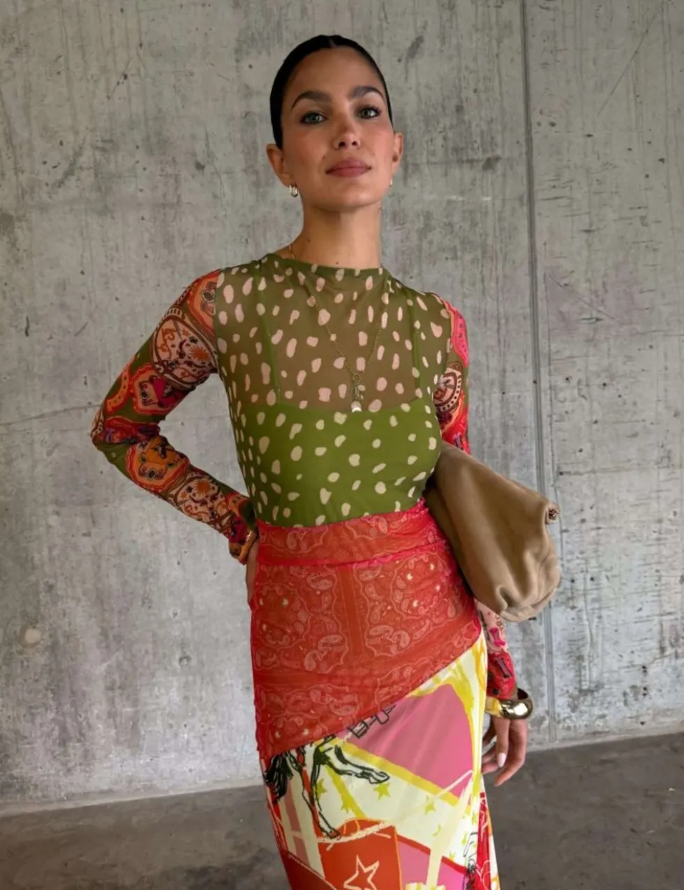 Printed Slash Neck Midaxi Column Dress