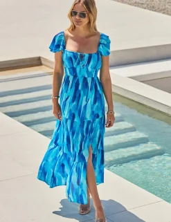 Printed Square Neck Midaxi Tiered Dress