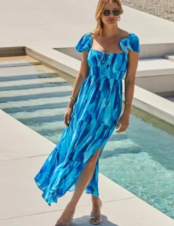Printed Square Neck Midaxi Tiered Dress