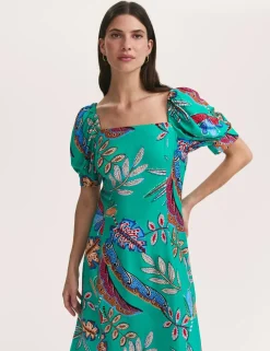 Printed Square Neck Midi Smock Dress