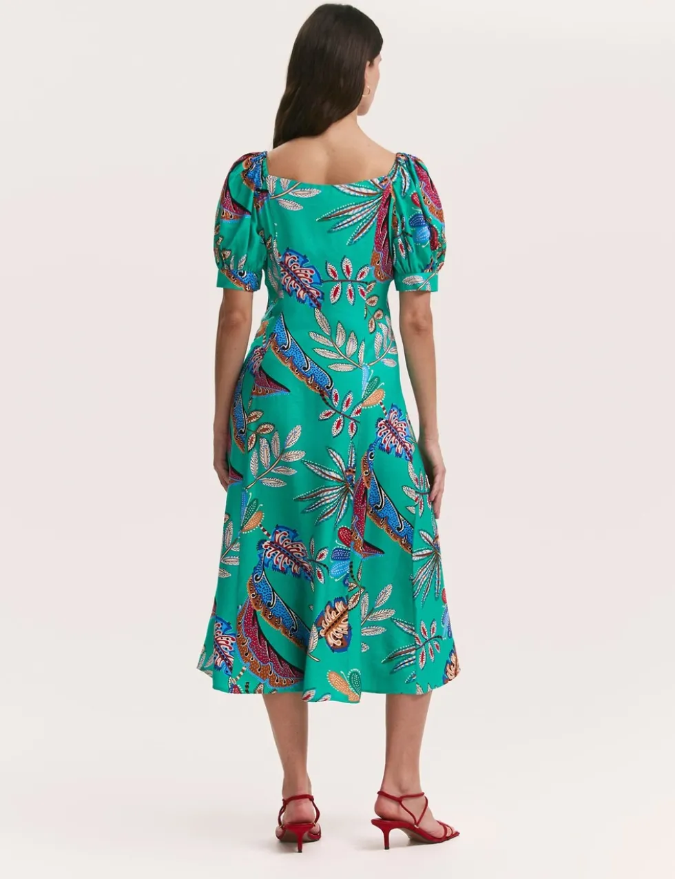 Printed Square Neck Midi Smock Dress