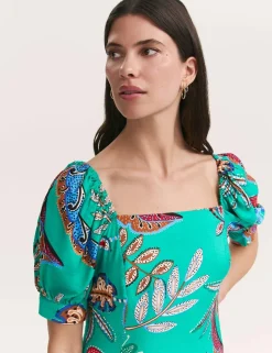 Printed Square Neck Midi Smock Dress