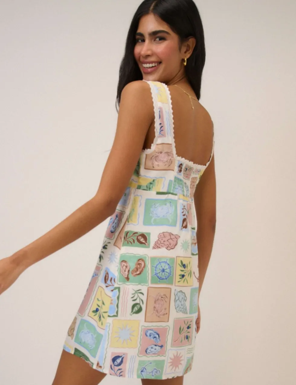 Printed Square Neck Mini Shift Dress