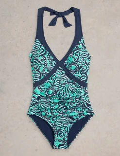 Printed Tie Detail Halterneck Swimsuit