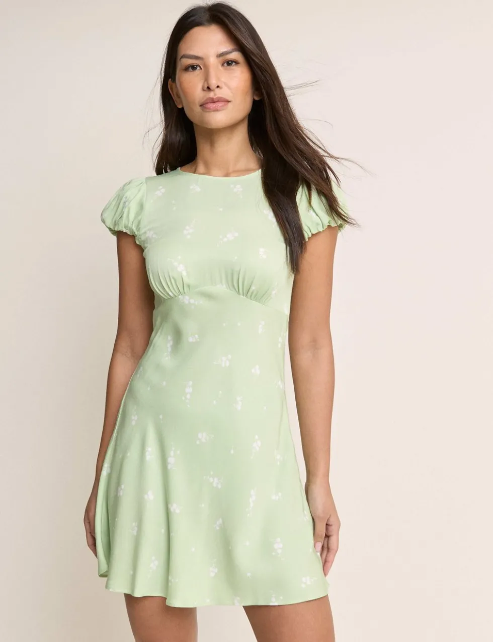 Printed Tie Detail Mini Tea Dress