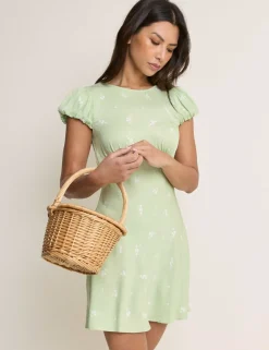 Printed Tie Detail Mini Tea Dress