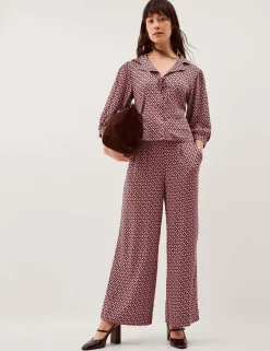Printed Tie Detail Wide Leg Trousers