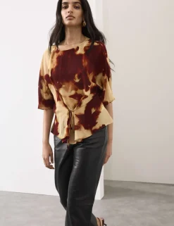 Printed Tie Front Top