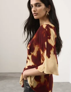 Printed Tie Front Top