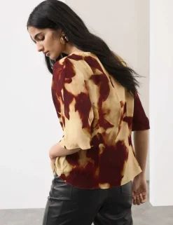 Printed Tie Front Top