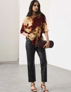 Printed Tie Front Top