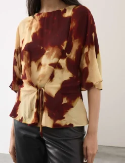 Printed Tie Front Top
