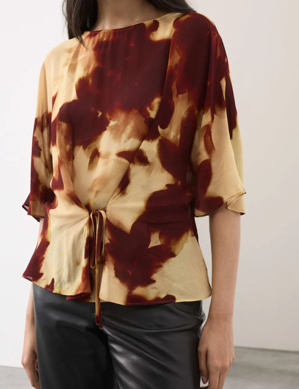 Printed Tie Front Top