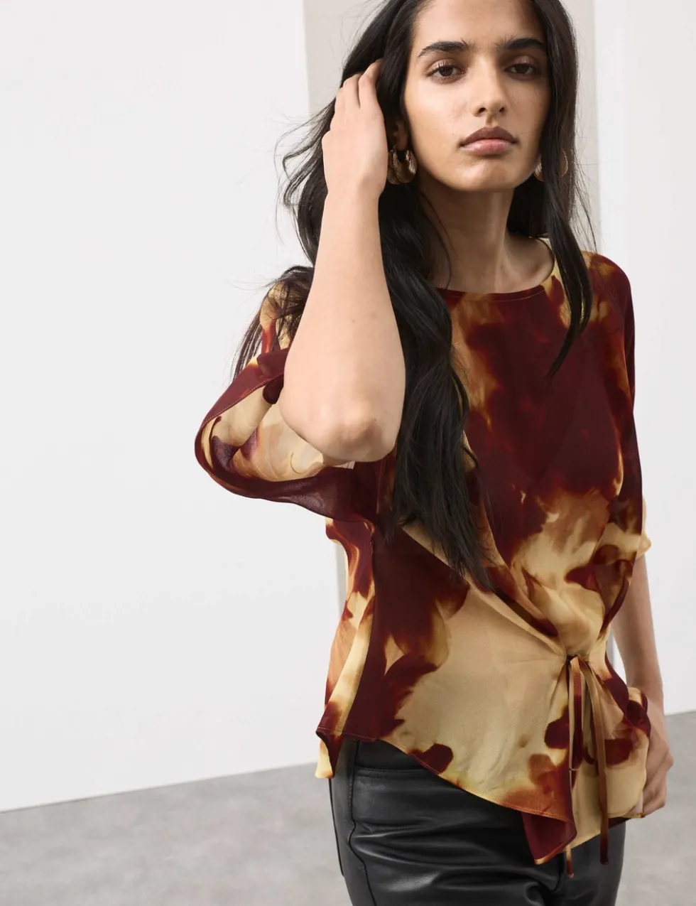 Printed Tie Front Top