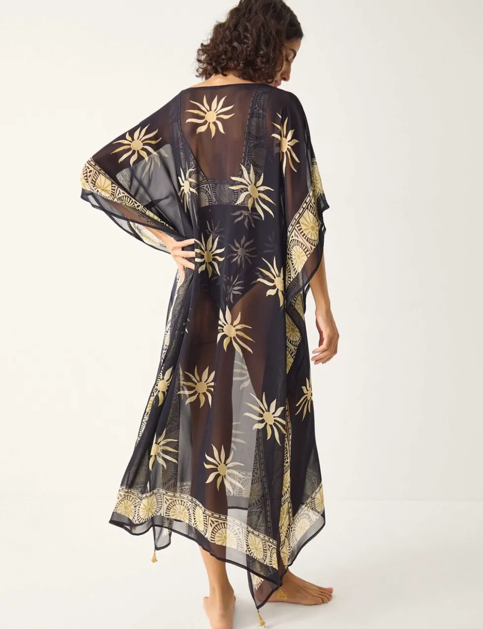 Printed Tie Neck Midi Kaftan