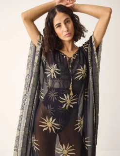 Printed Tie Neck Midi Kaftan