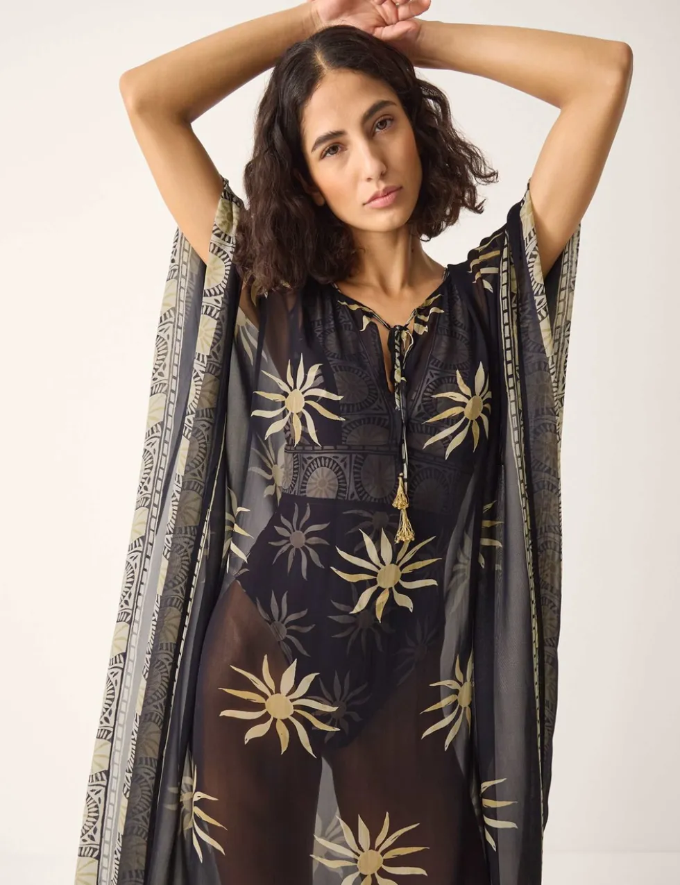 Printed Tie Neck Midi Kaftan