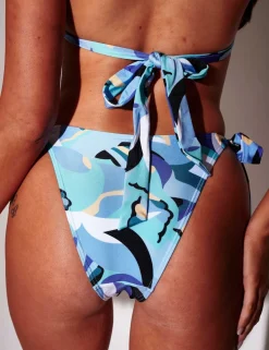 Printed Tie Side High Leg Bikini Bottoms