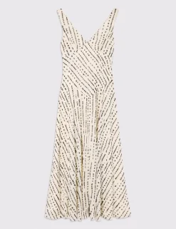 Printed V-Neck Maxi Skater Dress