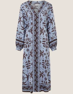 Printed V-Neck Maxi Waisted Dress