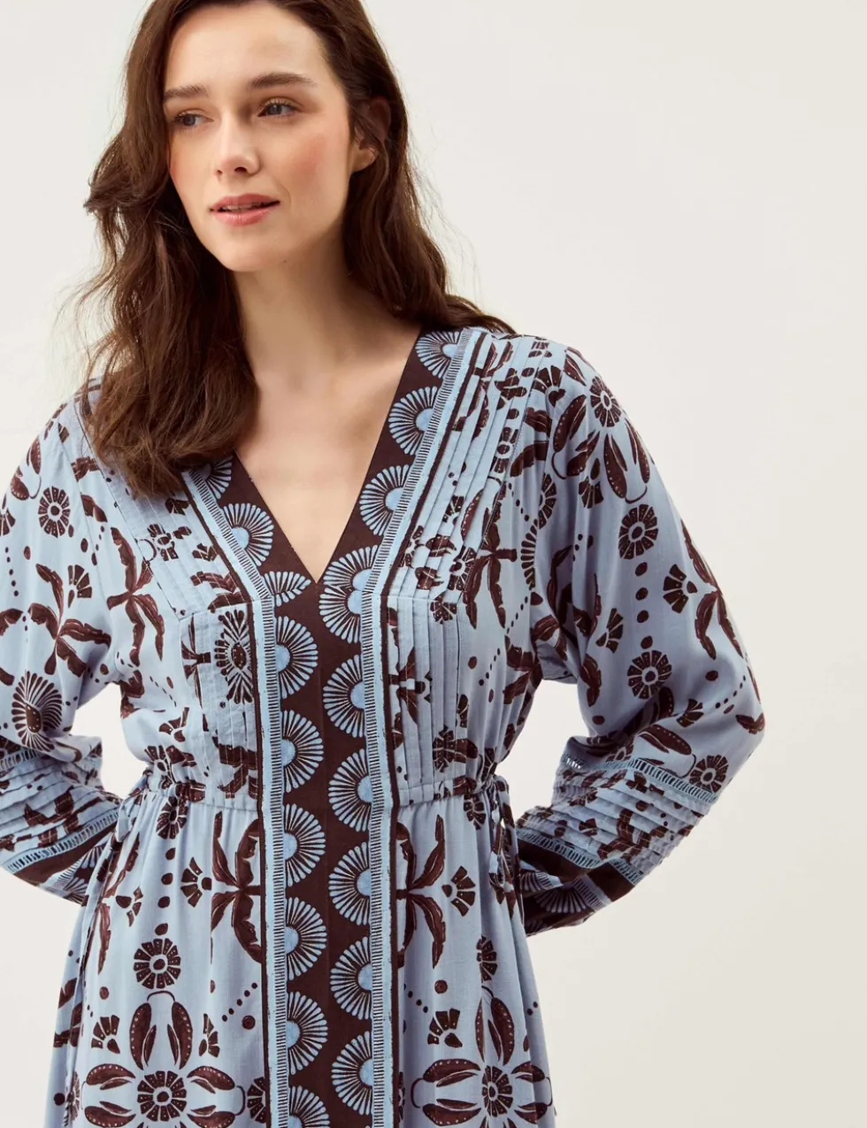 Printed V-Neck Maxi Waisted Dress